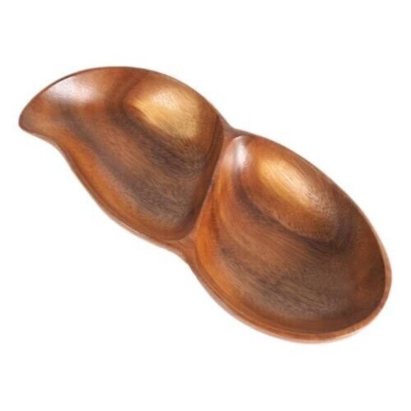 Handcrafted Monkey Pod Wood Double Serving Dish - Picture 1 of 6